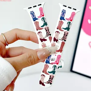 Western Cowboy Printed Silicone Watch Band, Soft Comfortable Strap Compatible With Apple Watch Series 1 To 11, Retro Trendy Accessory For Daily And Street Wear (No watch)