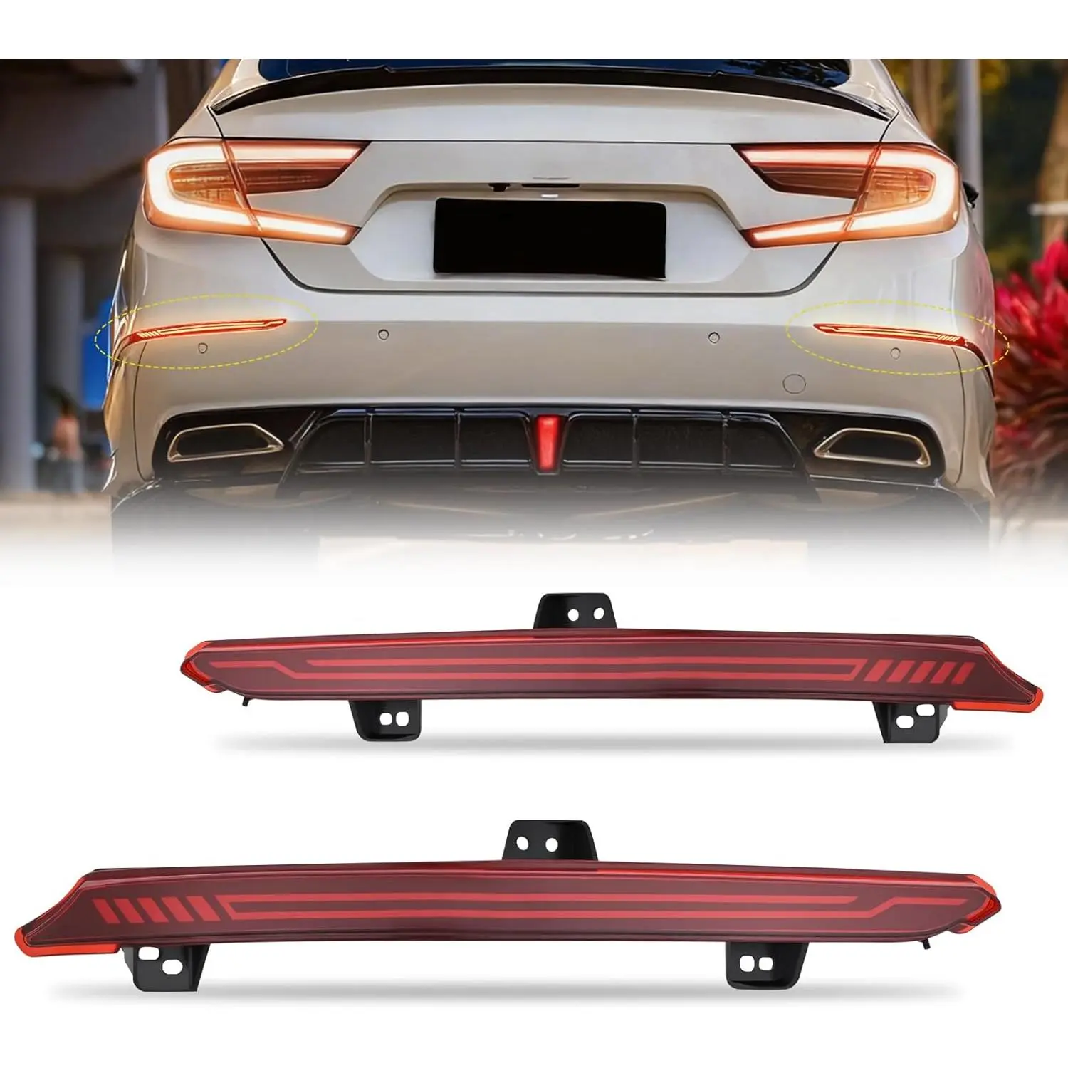 Nilight Rear Bumper Tail Lights (2 Pcs), 16W ABS LED Car Lighting Accessories, Red Lens Sequential Flashing Brake Turn Signal Driving Lamps, 4 Wires with Adapter Plug, Waterproof Weather Resistant, 2018-2022 Honda Accord 10th Gen Replacement