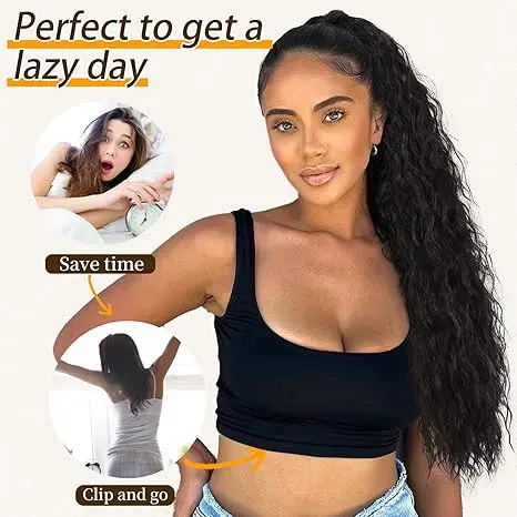 【Flash Sale】HMD Claw Long Wavy Ponytail Extension Black Brown 18/22/26/30" Curly Pony Tail Clip in Hair Extensions for Women fluffy Natural Looking Synthetic Hairpiece for Daily Use 【Flash Sale】HMD Claw Long Wavy Ponytail Extension Black Brown 18/22/26/30" Curly Pony Tail Clip in Hair Extensions for Women fluffy Natural Looking Synthetic Hairpiece for Daily Use