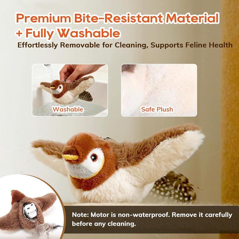 Cat Toys USB Rechargeable Flapping Bird Cat Toy with Chirping Sounds Interactive Play for Cats & Small Dogs Touch Activated Simulates Real Bird Chirps and Wing Flapping Motion