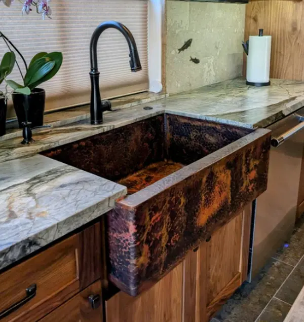 Akicon handcrafted custom sink and backsplash for Jessica Conte