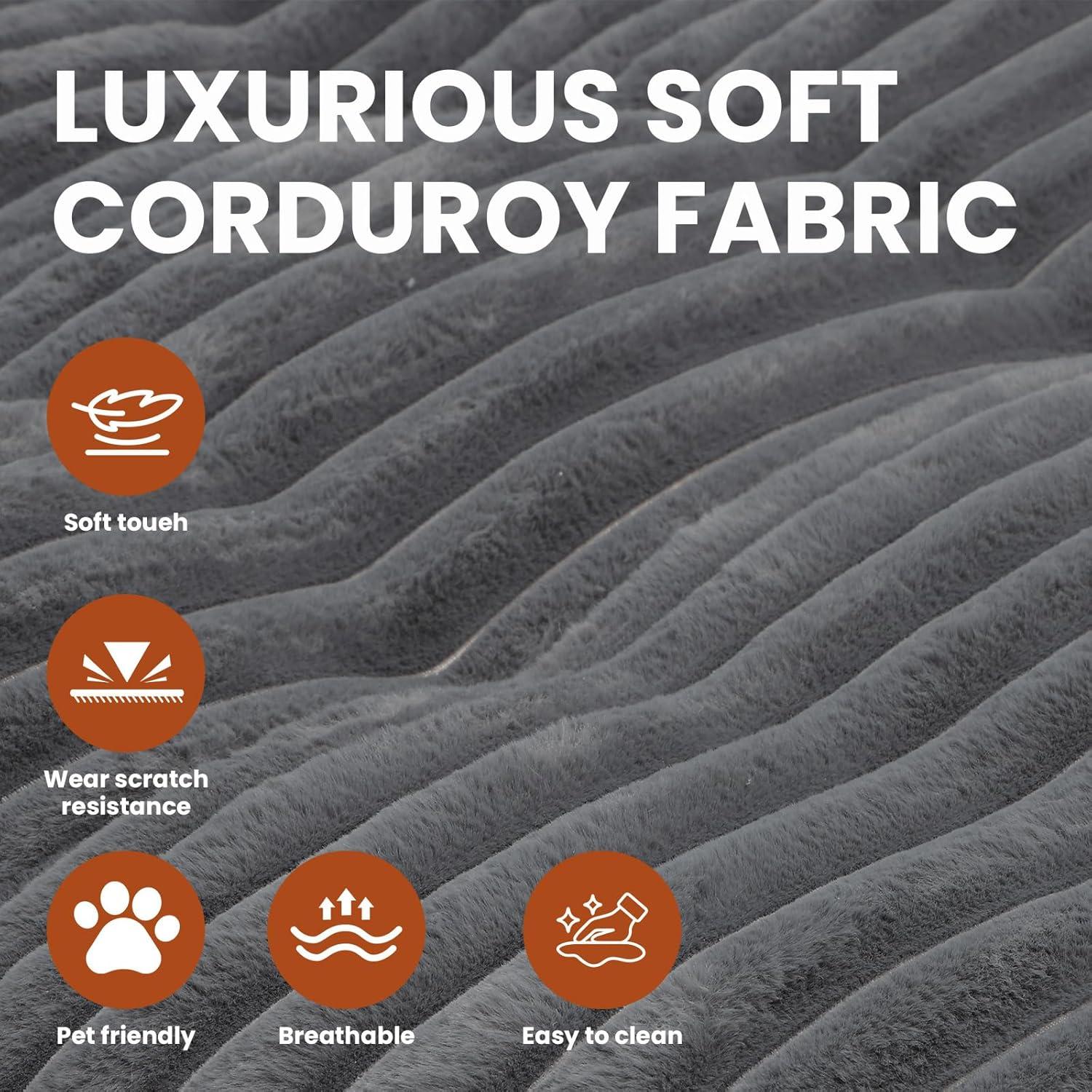 Winzoo Boneless Chaise Lounge Chair Indoor, Corduroy Small Boneless Sleeper Sofa with 3 Pillows & Wide Armrest, Fluffy Comfy Chase Lounge Indoor, Compression Boneless Couch for Living Room