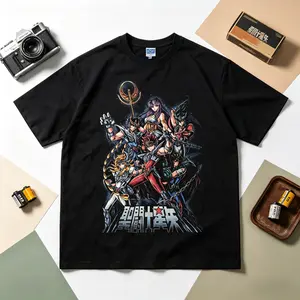 Saint Seiya "Group" Vintage Oversized Tee Anime T-shirt 100% Cotton Original Design Men's Top for Fans DTG Printing Menswear Tshirt Streetwear Tropical Crewneck Shortsleeve