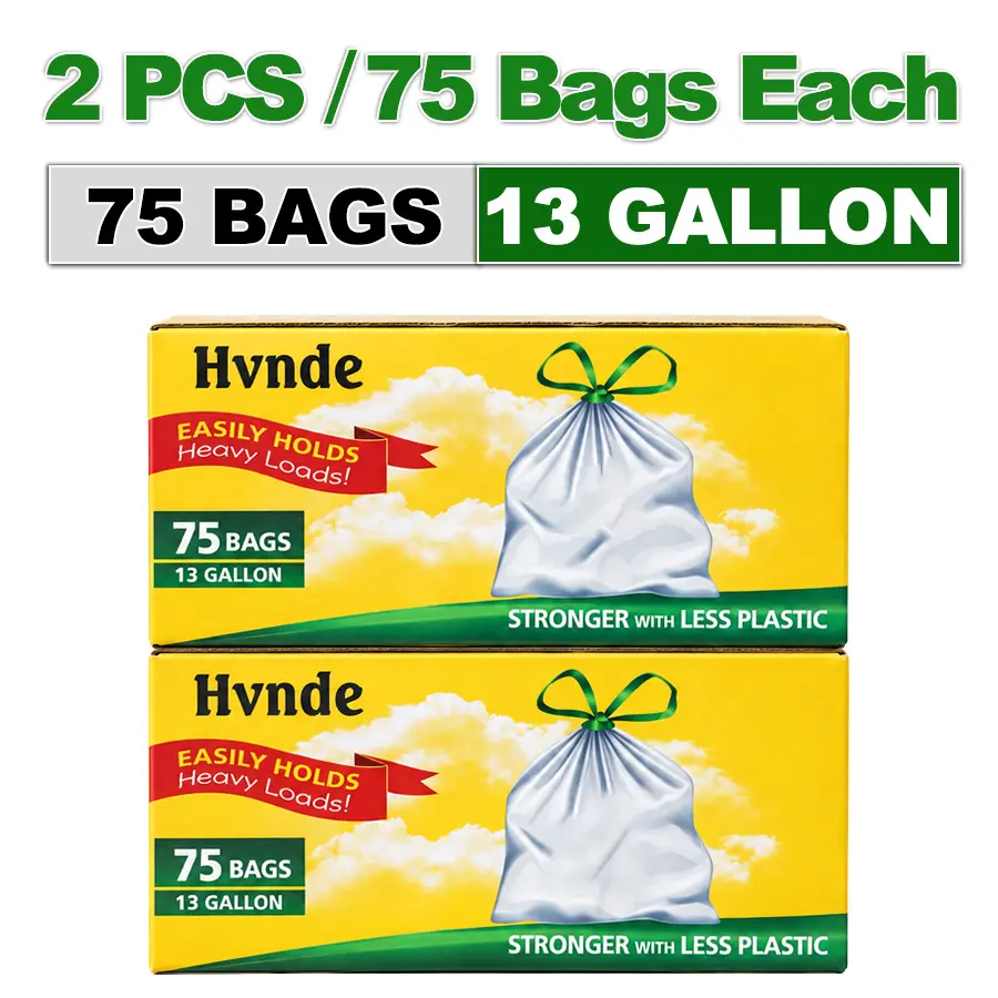 2Pcs 75‑Count 13‑Gallon Heavy‑Duty Strong Trash Bags 2Pcs 75‑Count 13‑Gallon Heavy‑Duty Strong Trash Bags