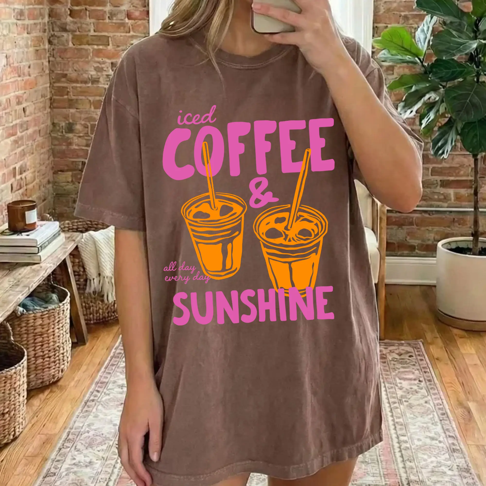Iced Coffee & Sunshine T-shirt, Coffee Lover Graphic Tee, All Day Every Day Summer Shirt, Vintage Iced Coffee Tee, Fun Casual Shirt, Gift for Men, Gift for Women