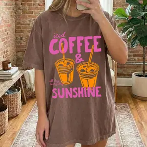 Iced Coffee & Sunshine T-shirt, Coffee Lover Graphic Tee, All Day Every Day Summer Shirt, Vintage Iced Coffee Tee, Fun Casual Shirt, Gift for Men, Gift for Women