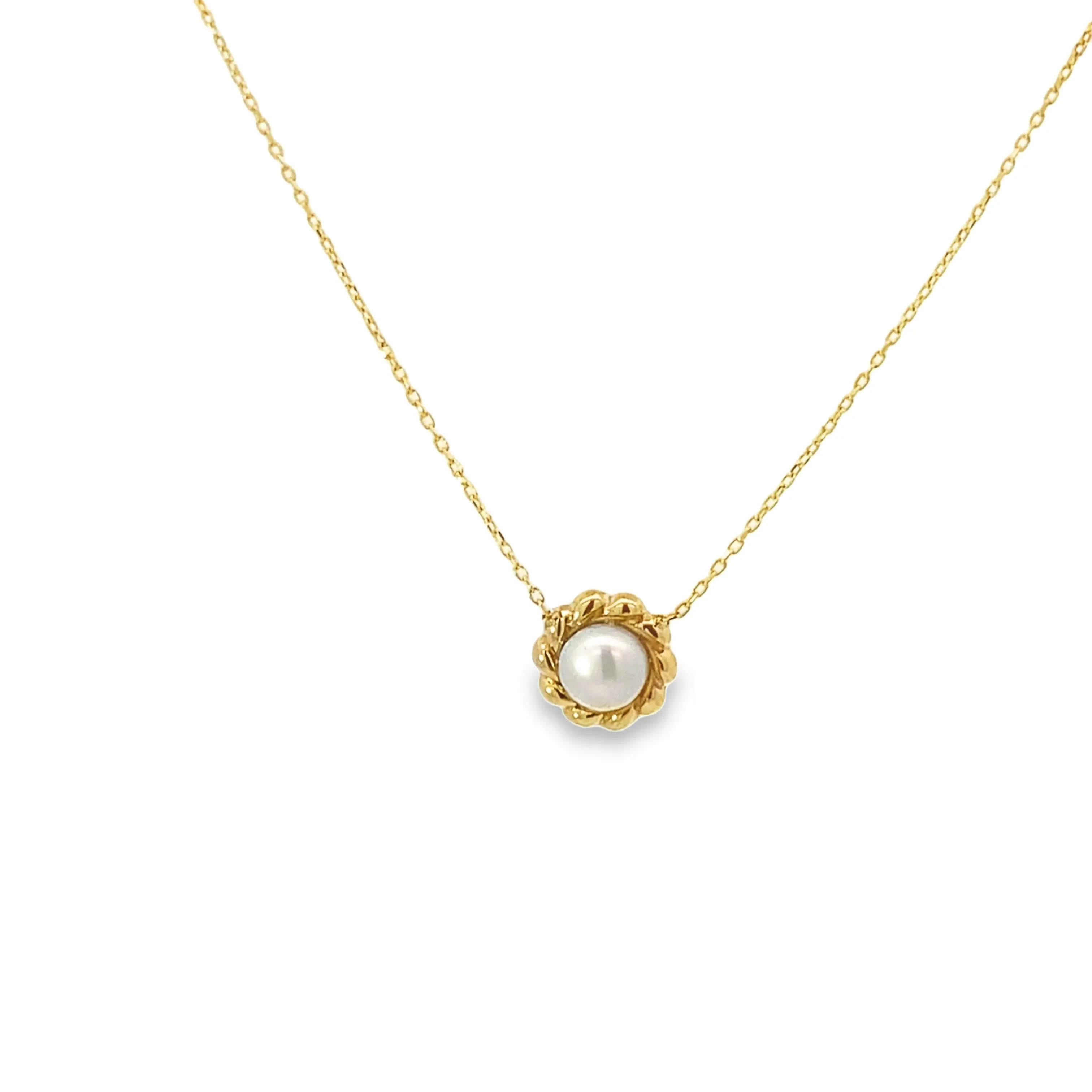 14K Yellow Gold Flower Pearl Pendant Necklace