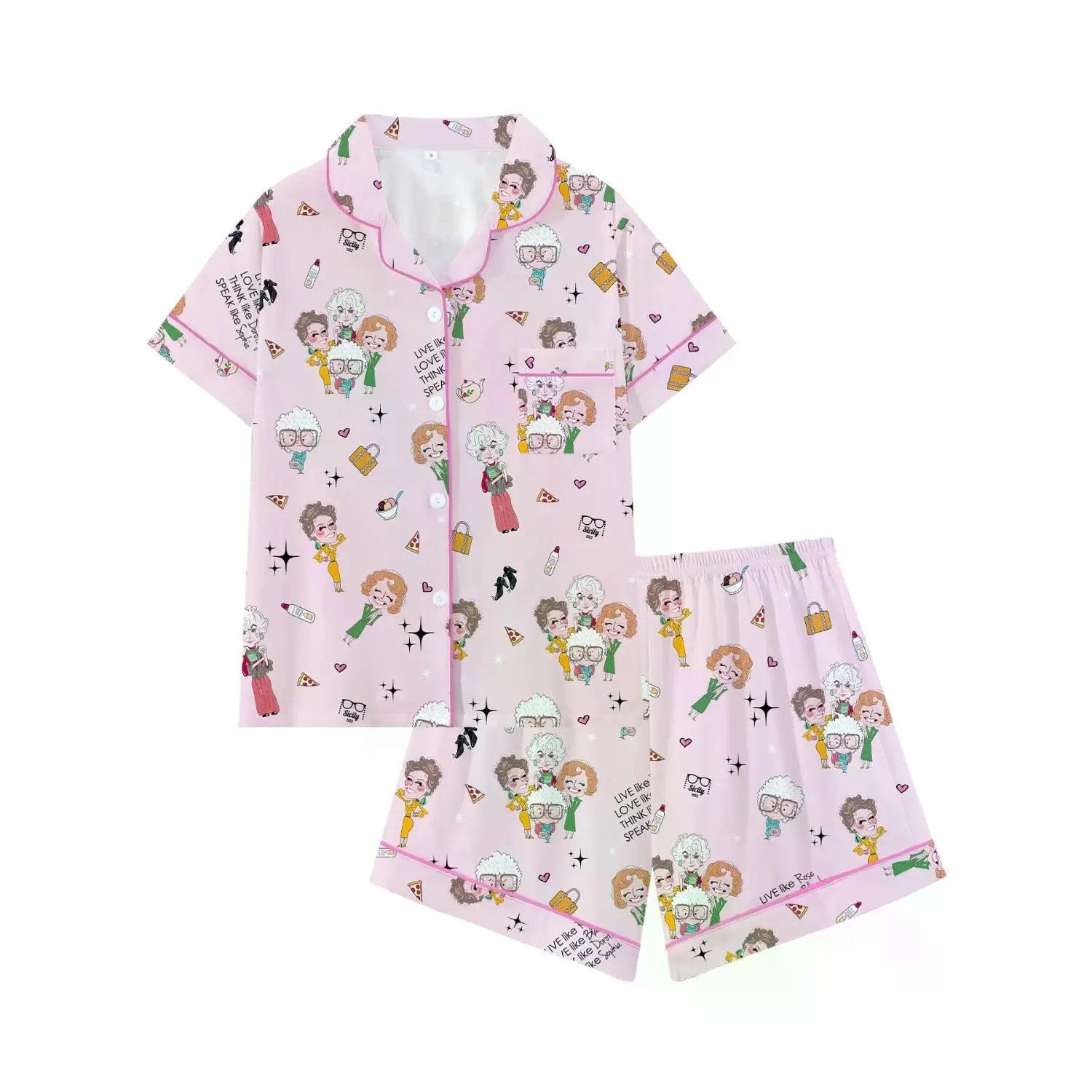 Golden Girl Cartoon Short Sleeve Pajama Set - Comfortable All-Season Sleepwear & Loungewear, Cute Loose-Fit Nightwear Gift