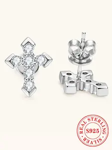 Cross design Synthetic moissanite stud earrings S925 sterling silver D color total 0.54 carat ear jewelry, suitable for everyday wear, vacations, dates, and other occasions, and also makes a delightful and exquisite gift.