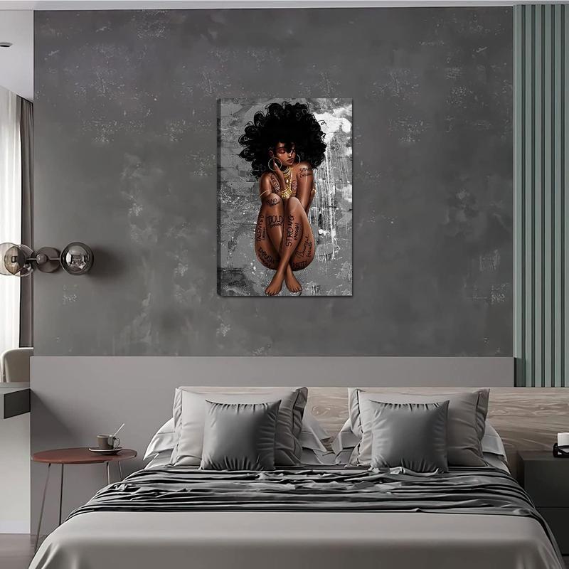 Frameless Art Poster: Black Queen Wall Decoration. African American Wall Art. Abstract Canvas Wall Decor Featuring a Black Girl, Ideal as Fashionable Black Woman Wall Decor. African Woman Portrait in a Meditation Theme, Presented as a Vertical Painting