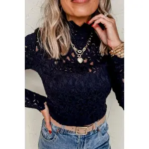 Crochet Turtleneck Long Sleeve Top
