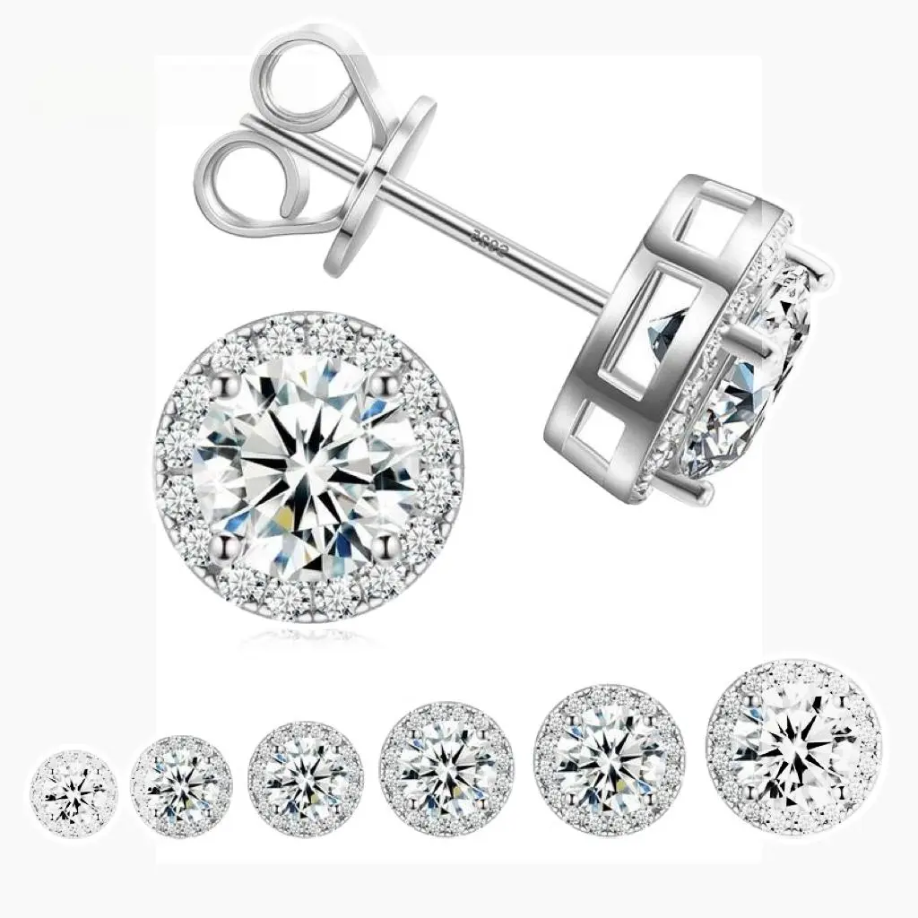 【Uptrend】S925 Silver Premium Round Cubic Zirconia Stud Earrings, Simulated Moissanite Look - New Release, 0.3ct/0.5ct/2ct Options, Elegant Timeless Unisex Jewelry Gift for Men & Women | Summer Wins, DealsForYouDays, A1: Round