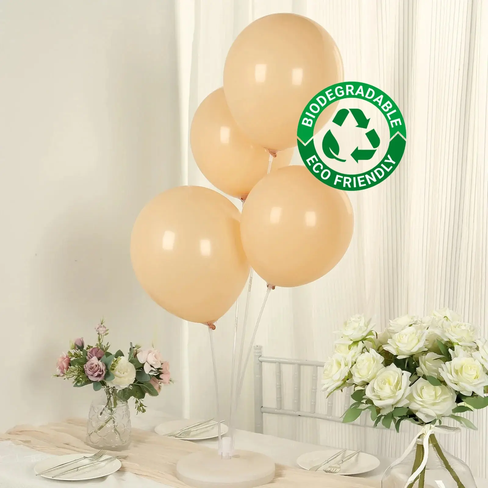 50 Pack Matte Pastel Peach Biodegradable Balloons, Round Eco-friendly Thick Latex Party Balloons - 12"