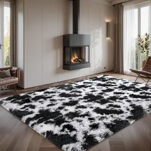 Large Size Shaggy Rugs, Big Plush Area Rug, Non-slip Soft Fluffy Carpet Mats for Livingroom Bedroom Nursery Home Decor Cow Print