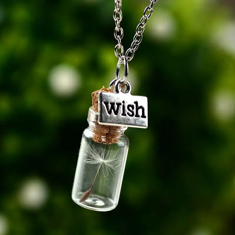 Wish Bottle Necklace Dandelion Seed Pendant Fairy Charm Lucky Wish Necklace for Women Girls, Floating Glass Bottle Necklace, Magical Nature Jewelry Gift, Boho Fairycore Pendant, Birthday Anniversary Christmas Gift for Her, Inspirational Keepsake