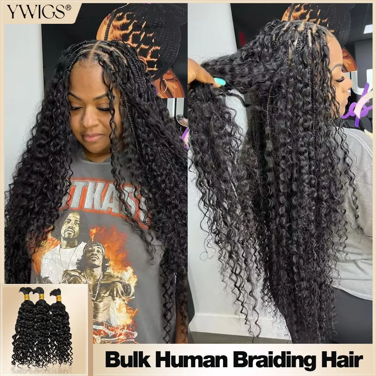 YWIGS Spanish Curl Bulk Human Hair for Braiding No Wefted Natural Color 100g Per Bundle #DealsForYouDays @spotlightday