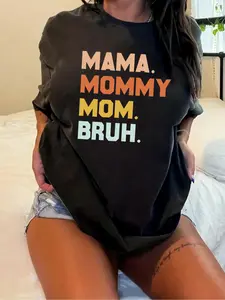 Plus Size Letter Print Drop Shoulder Tee, Fashion Casual Crew Neck Short Sleeve T-Shirt Top for Daily Outdoor Wear, Women Plus Clothing for Summer