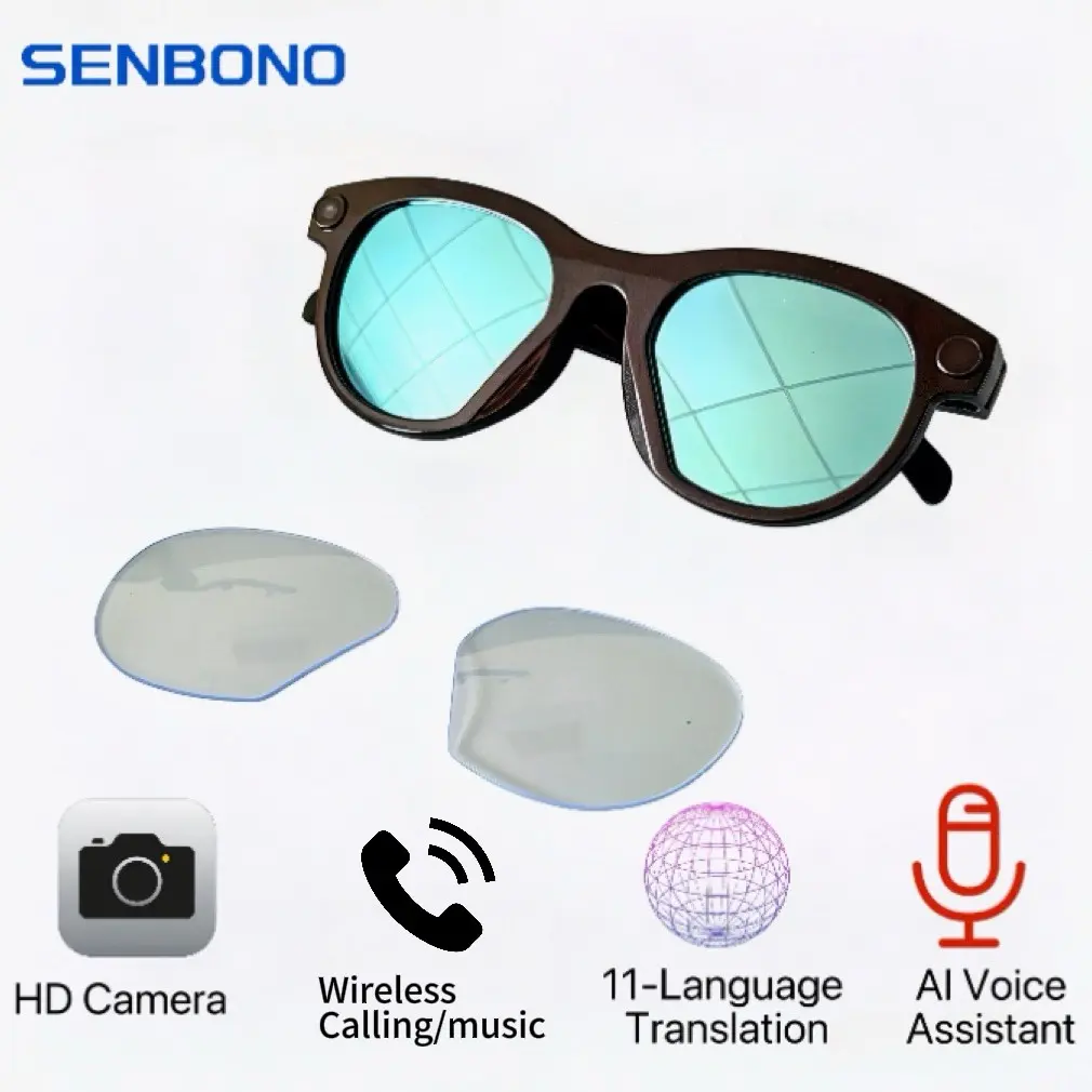 Senbono Ultra-Light Smart Glasses, Sports Camera Glasses, Running Dedicated, Hands-Free, Photo & Video, Ai Voice Assistant, HD Camera, Music, Calls, AI Smart Glasses with Camera