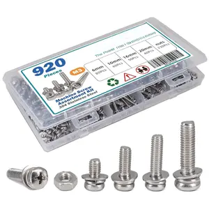 920 count Machine Screws Nuts and  Assortment Kit,M3x(6mm,10mm,16mm,20mm) Phillips Pan  Assorted 304 Stainless Steel , Nuts, Flat washers, and Spring washers
