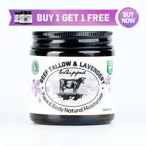 【BUY 1 GET 1 FREE】Whipped Beef Tallow & Lavender Moisturizer & Tea Tree Oil | 100% Grass-Fed | All-Natural Skin Care for Acne, Eczema & Dry Skin – Hydrating Balm for Face, Body & Lips – 4 OZ Calming Lightweight