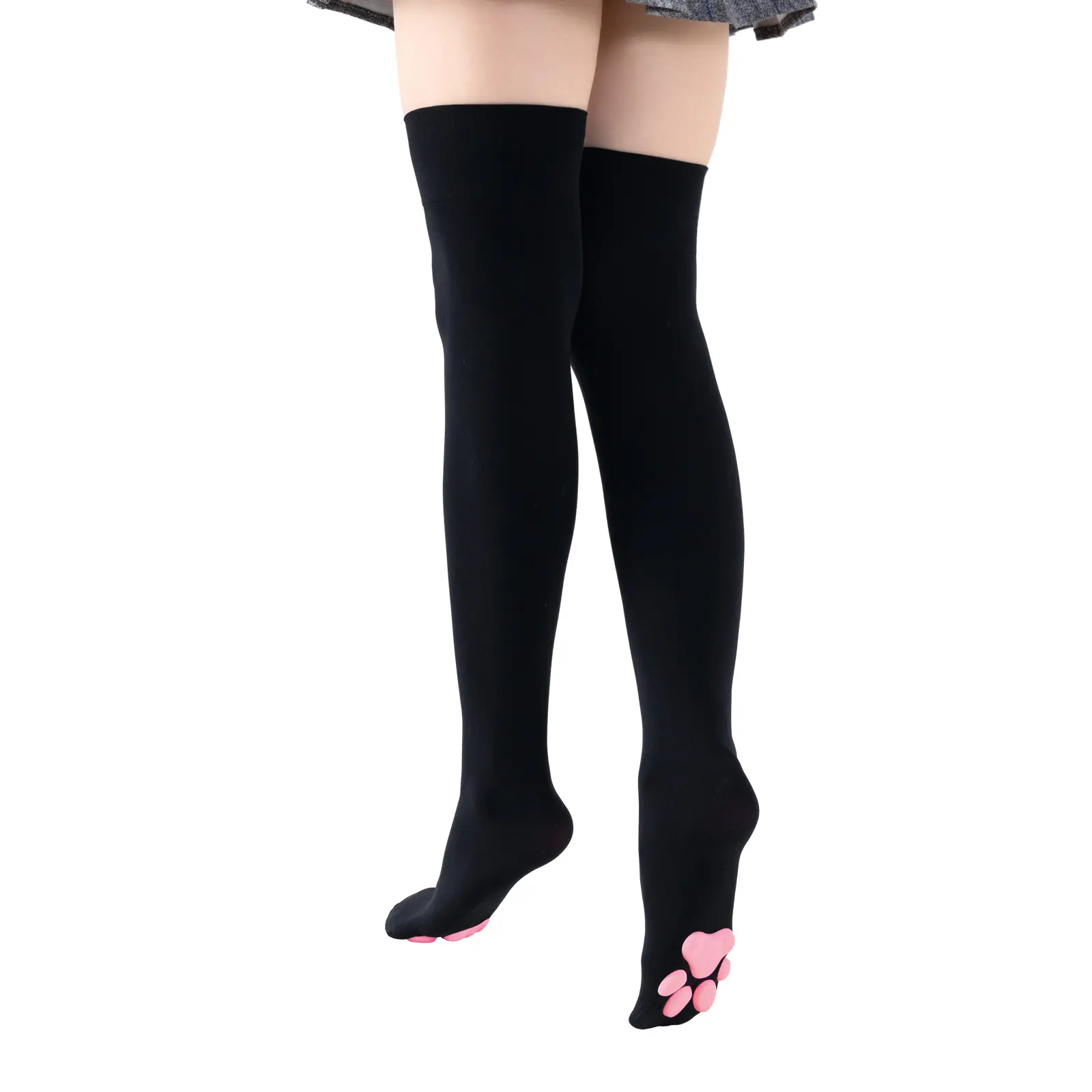 CUTESTREET Socks for Women, Novelty Velvet Thigh Highs with 3D Silicone Paw Pads for Lady Lolita Cosplay and Basic Wear, Paw Socks