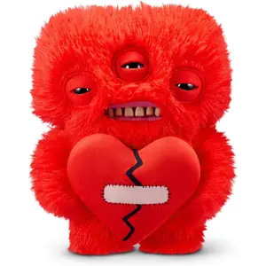 Funny Ugly Monster Plush Toy - Red 3-Eyed Stuffed Animal with Human Teeth - Holding Bandaged Heart - Hilarious Gag Gift for Valentine's Day & Birthdays