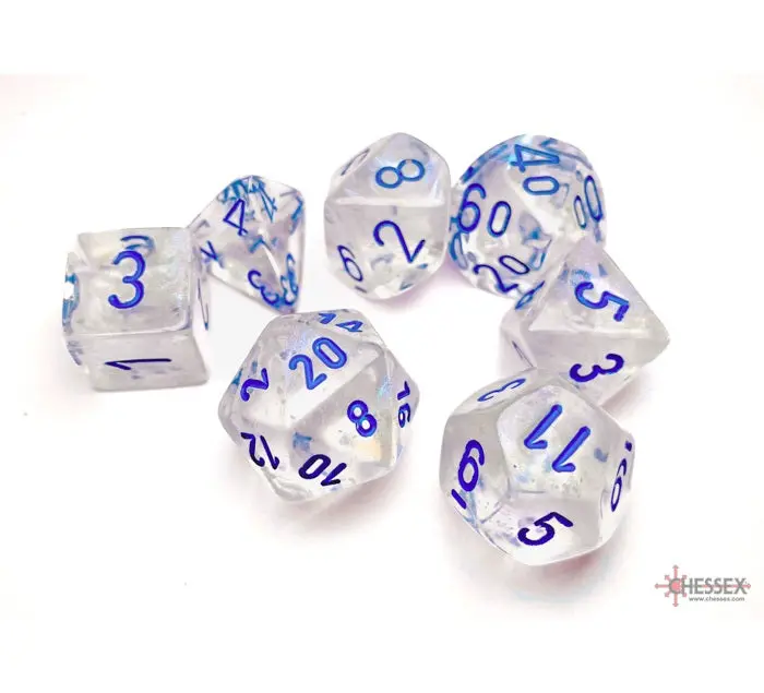Borealis Luminary (Icicle/Light Blue) Chessex Brand D&D/RPG Polyhedral Dice Set - 7 Dice with Clear Storage Case