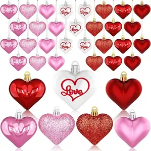 Valentine's Day Decor Heart Ornaments 36 Pcs Heart Shaped Baubles Red Pink White Hanging Decorations for Valentine's Day Christmas Wedding Anniversary High Quality Plastic Multi-Purpose