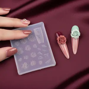 3D Nail Art Silicone Mold, Rose Flower, Leaf, Bow Shapes, Fairy Vintage Style, Easy to Demold, Reusable, DIY Manicure for Women Girls, Nail Forms