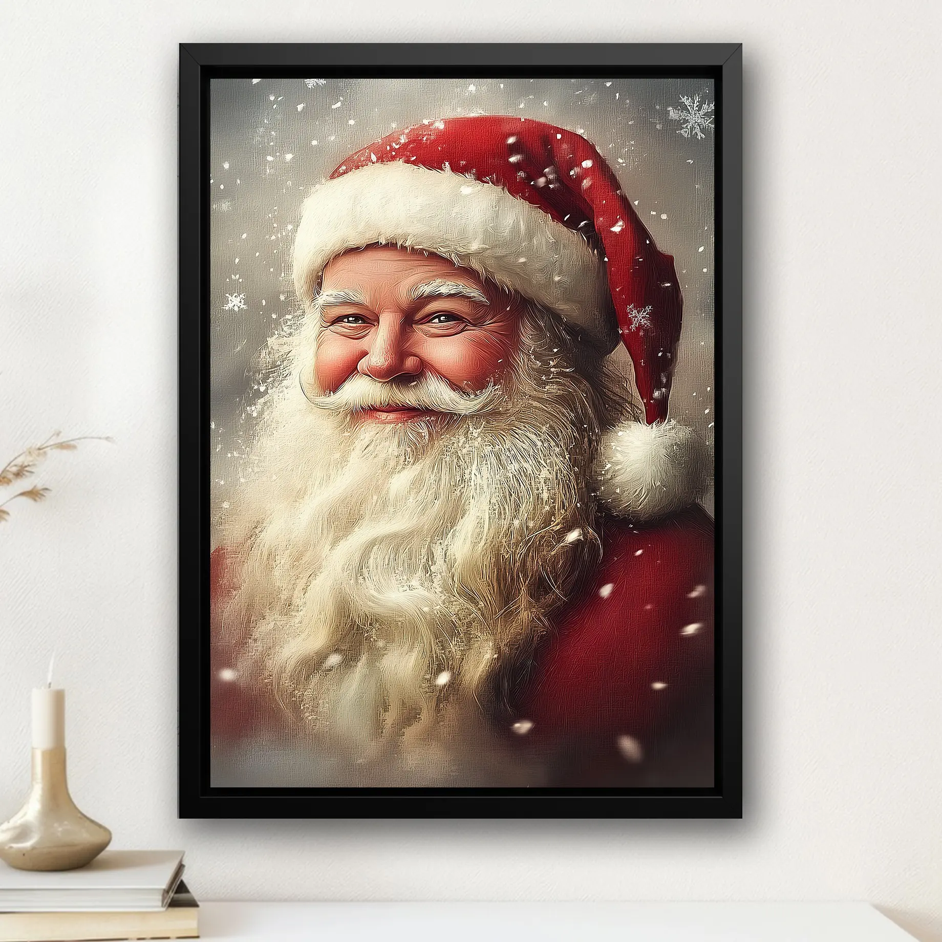 Famcocraft Vintage Santa Portrait Canvas, Cottage Santa Claus Poster Print, Christmas Wall Art, Homely Holiday Decor