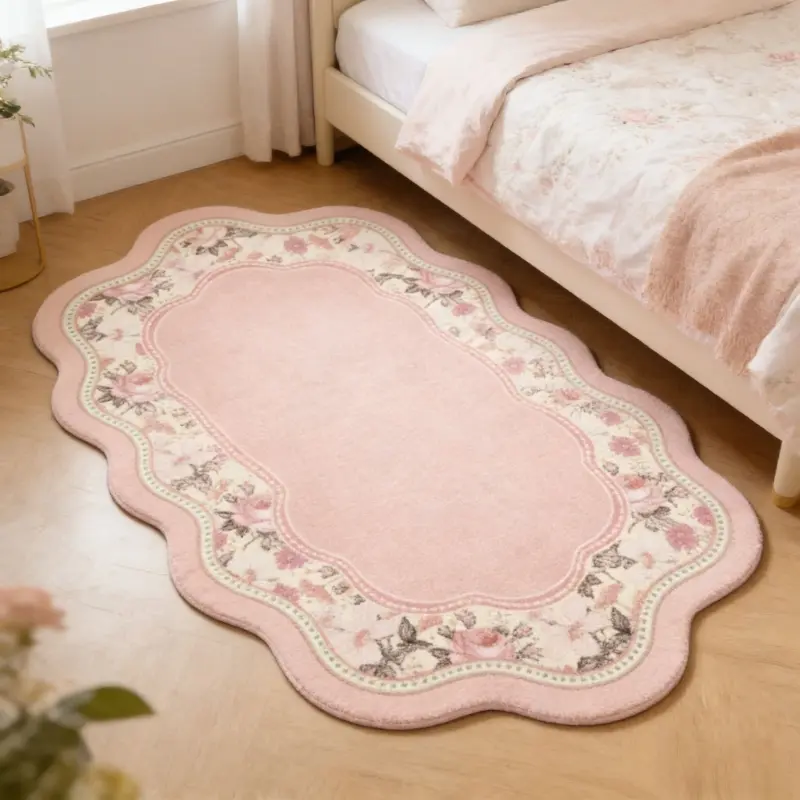 1pc French Retro Irregular Shape Living Room Sofa Coffee Table Carpet Pink Pastoral Style Bedroom Decoration Carpet Floral Rugs Home Fluffy Soft Washable Non-slip Floor Mat Floral Area Rug, Home Decorative Rug
