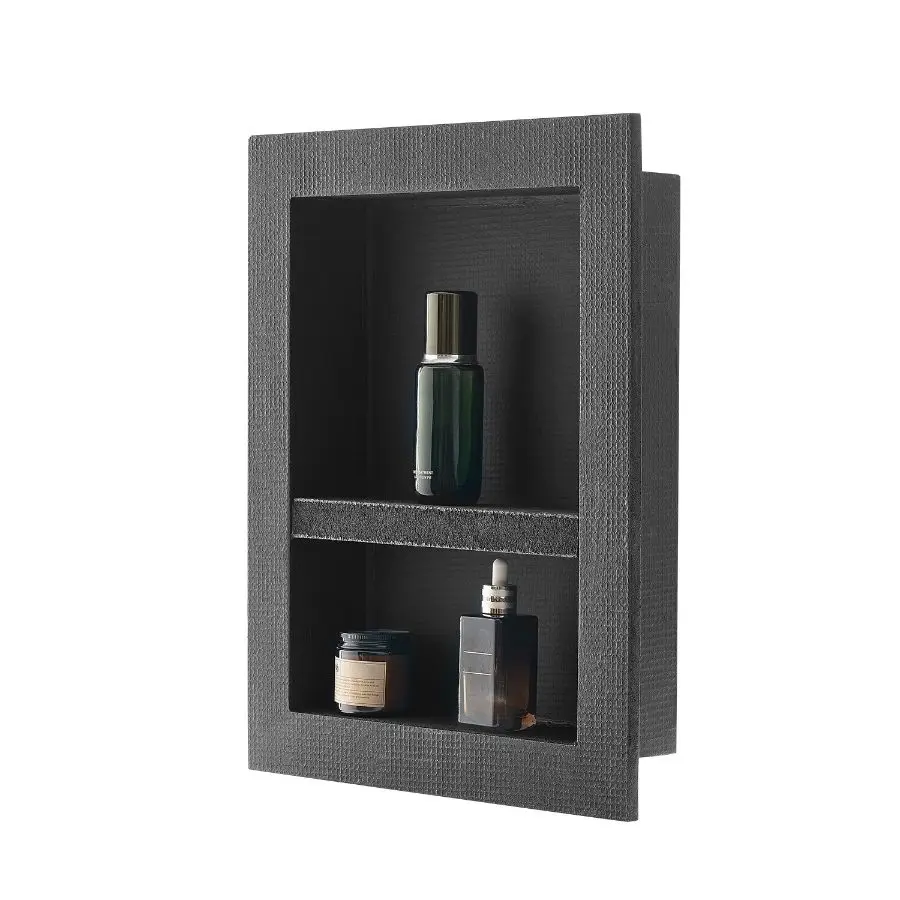 VEVOR 16x20x4 in Durable Flush Mount Recessed Wall Shower Niche, Adjustable Movable Shelf Wall Storage Organizer with Installation Kit & Tile Adhesive, Waterproof Square Corners Space-Saving Unit for Bathroom Soap Shampoo, Black