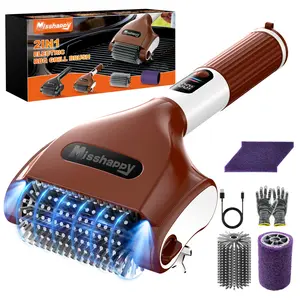 Misshappy Cordless Electric Grill Cleaning Brush: LED Light & Digital Display, 4000mAh Rechargeable Battery, Dual Replacement Heads, 2-Speed 800RPM Heavy-Duty Steel Bristles, Removes Grease Rust Welding Residue, Must-Have for Outdoor BBQ