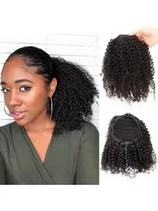 Afro Puff Drawstring Ponytail Human Hair Clip-In, Kinky Curly Puffs & Buns Extensions for Women, Natural, 100g