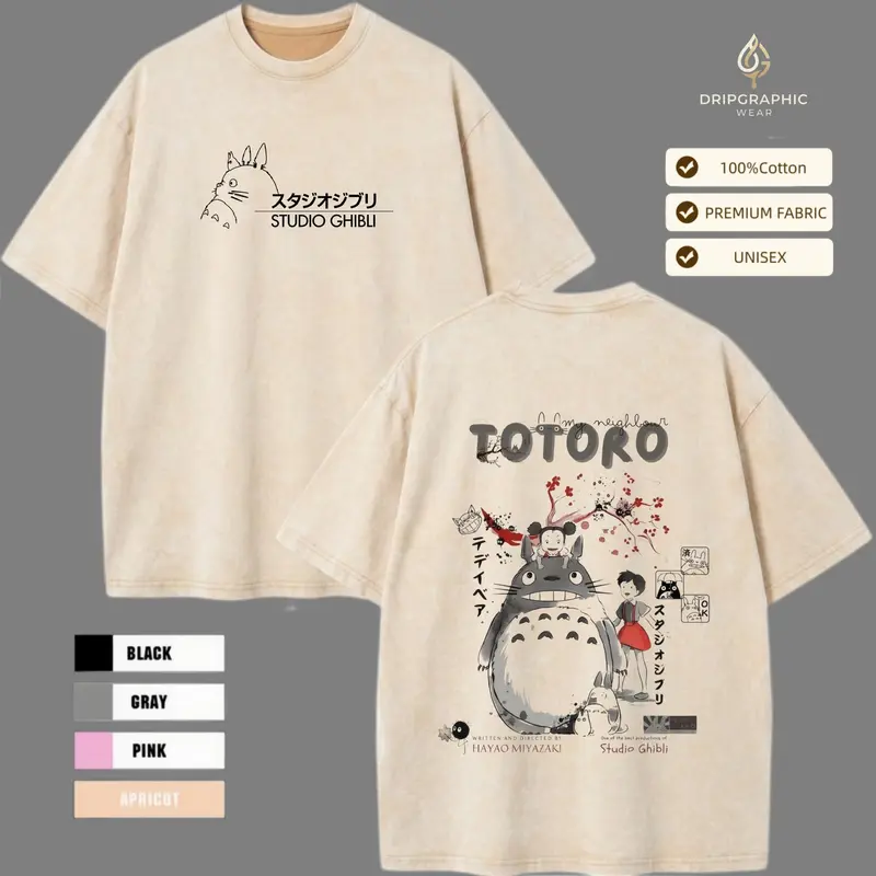 Unisex Retro 100% Premium Cotton Graphic Shirt - DripGraphic Wear Vintage Snow Wash Anime Piece, Soft Breathable Oversized Crewneck, Trendy Casual Loose Fit, Aesthetic Japanese Streetwear, Unisex Everyday Top, S-3XL