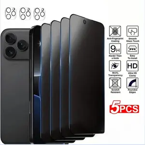 8-in-1 Set Screen Privacy Protection Film for iPhone 16 15 Pro Max 17 13 14 Air Pro Max 5 Pieces Tempered Glass Privacy Film 3 Lens Covers Smartphone Casing Protector