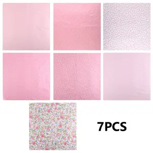 7 pcs pink Cotton Fabric Fat Quarter Fabric Bundles Craft Fabric Pre-Cut Squares Sheets for Patchwork Sewing Quilting Crafting