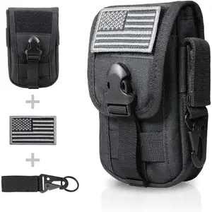 Tactical Phone Pouch Molle,Smartphone Holster Bag EDC Utility Cellphone Lock Card Holder Organizer Fit for Waist Belt Case Include Tactical Gear Clip and U.S.A Patch