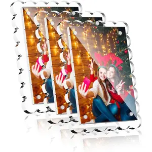 4x6 Clear Acrylic Picture Frames with Scalloped Edges, 3-Pack Magnetic Frame with Stand for Horizontal or Vertical Display, Tabletop or Desk Photo Holder