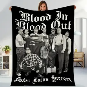 Soft Funny Throw Blanket Retro 90s Bloo0d In Bloodd Out Blanket, Vatos Locos Forever Chicano Fleece Throw, Vintage Gang Culture Movie Blanket, Soft Cozy Gift for Him Her, Classic Film Fan Collectible Home Decor