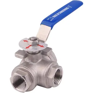 3-Way Ball Valve, T Mounting Pad, Stainless Steel 304 Female Type with Vinyl Locking Handle (1/2 Inch NPT)