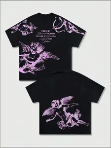 Opium Aesthetic Angel Print Oversized T-Shirt, Cybergoth Angel Print Streetwear Short Sleeve, Vintage Dark Culture Unisex Top, Clothes
