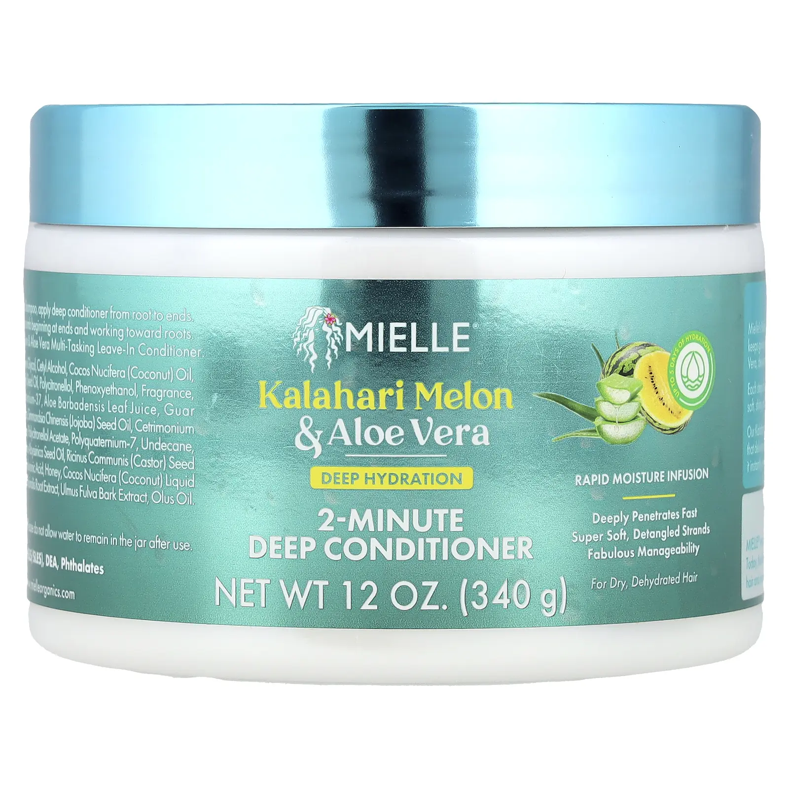 Mielle Deep Hydration 2-Minute Deep Conditioner, For Dry, Dehydrated Hair, Kalahari Melon & Aloe Vera, 12 oz (340 g)