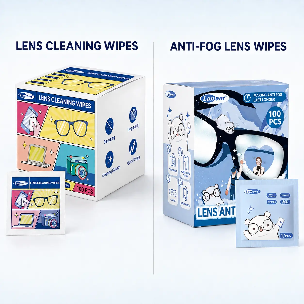 Lens Cleaning Wipes or Anti-Fog Wipes for Glasses, Individually Wrapped Pre-Moistened Lens Cleaner, Quick-Drying Wipes for Eyeglasses, Sunglasses, Camera Lenses, Phone Screens, Helmet Visors & Goggles, Home, Travel & Driving