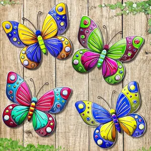 4 Pack Metal Butterfly Wall Art Decor, 3D Colorful Outdoor Wall Art Fence Decorations for Patio and Yard, Hanging Decor for Garden Living Room Balcony,  for Family Friends(C)
