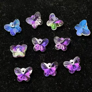 11×14 mm AB color‑changing butterfly shape, purple crystal beads with holes; can be glued or strung; bracelet/necklace jewelry accessory materials for DIY jewelry making components
