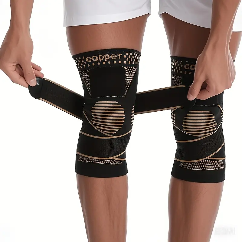 Unisex Copper Ion Permeable Knit Compression Knee Brace Sleeve - Adjustable Anti-Slip Straps, Supportive Sports Gear for Running, Fitness Training, Breathable Compression Sleeves, Knit Sleeve