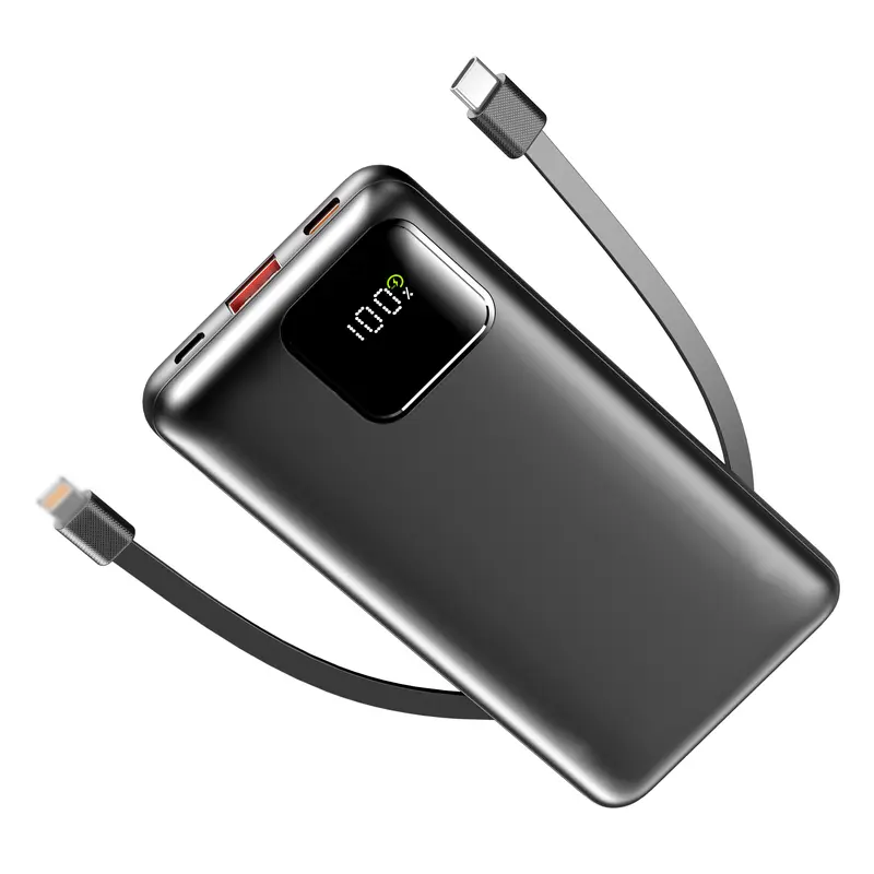 10000mAh Battery Power Bank, 22.5W Fast Charging Slim USB-C Charger with Built-in Cables, Everyday Carry Charging Solution for Smartphones, Emergency Power Accessory
