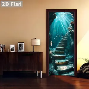 Underwater World Pattern Door Sticker, Removable Self-adhesive Door Decal, Decorative Sticker for Home Living Room Bedroom, Ornaments