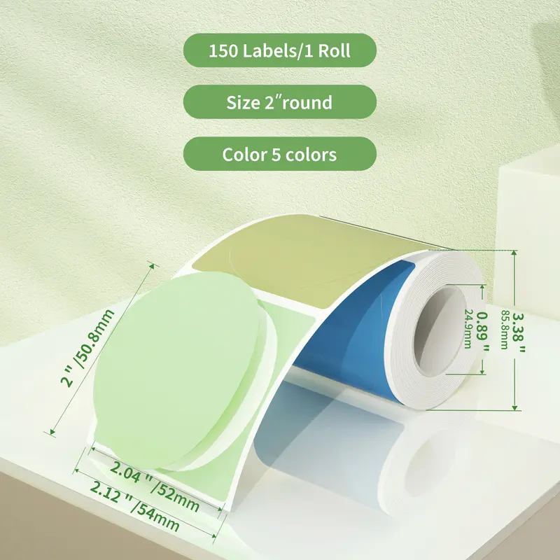 JADENS Round Direct Thermal Removable Sticky Labels - 1.96"x1.96", 1.96" Roll Size, 150 Per Roll, 1.02" (26Mm)) 468bt Waterproof Pressure-Sensitive Paper, Easy Peel Office Stationery for Business Branding Stickers